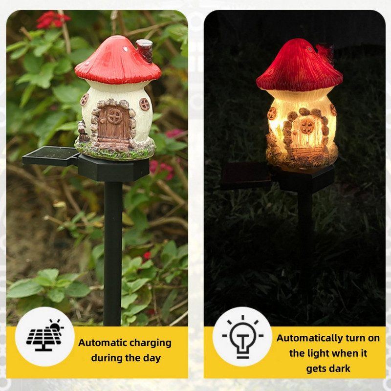 Lumină solară pentru gazon cu LED-uri Multi Craft în miniatură Casă de zâne Funcționată cu energie solară Decor exterior LED Lumină pentru grădină Lampă de Crăciun pentru cabană din rășină