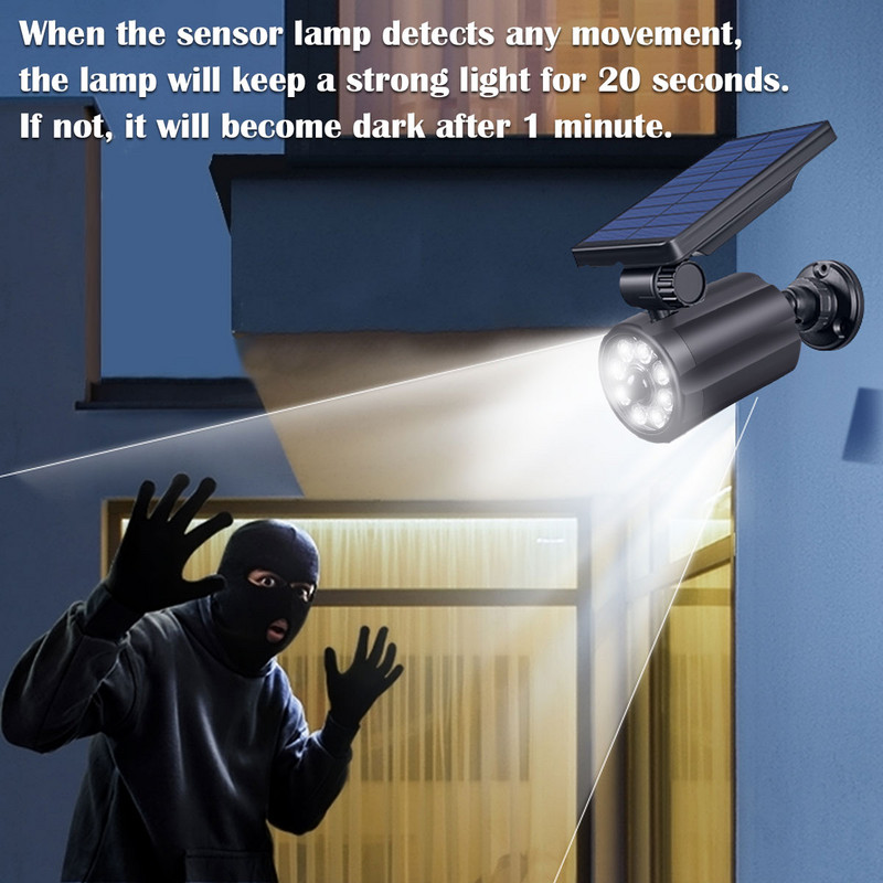 Cameră simulată cu energie solară Monitor cu lumină LED pentru exterior Securitate Impermeabilă Fals CCTV Supraveghere Senzor de mișcare Lampă solară LED