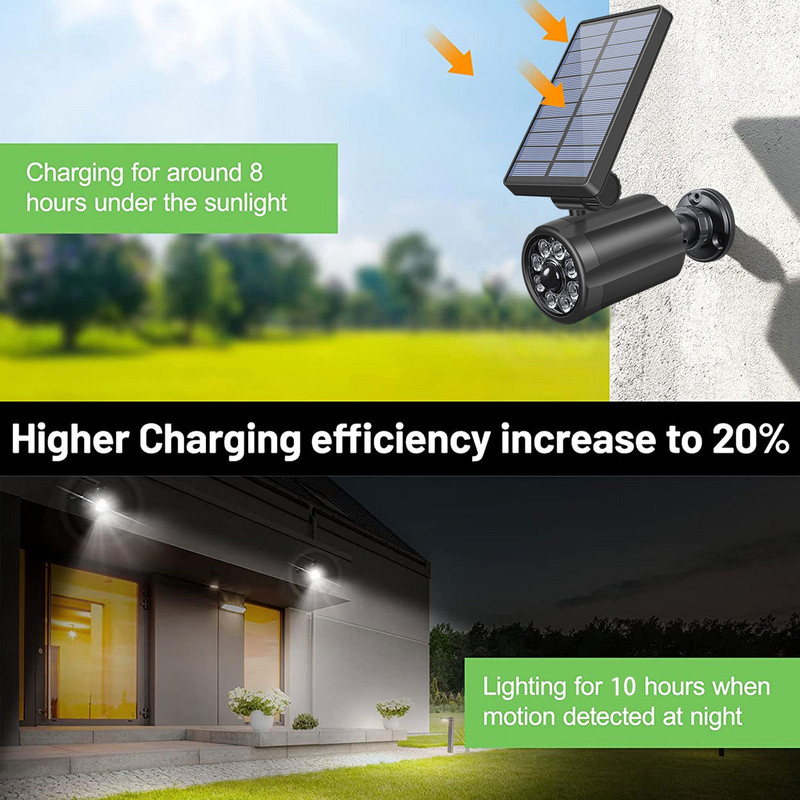 Cameră simulată cu energie solară Monitor cu lumină LED pentru exterior Securitate Impermeabilă Fals CCTV Supraveghere Senzor de mișcare Lampă solară LED