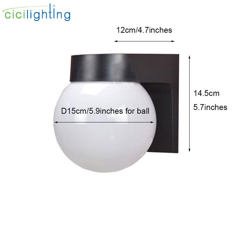 Μοντέρνο Φωτιστικό Εξωτερικής Βεράντας led Loft, Μαύρο Λευκό Βάση Υπολογιστή Γαλακτώδες Ακρυλικό Αμπαζούρ E27 Μπαλάκι τοίχου εξωτερικού χώρου Επιτοίχιο φωτιστικό επάνω κάτω τοίχο