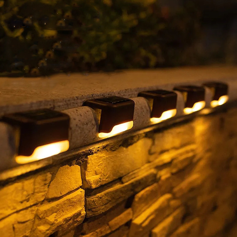 4vnt saulės energijos LED žibintai lauko laiptai laiptai terasa tvora Šiltas apšvietimas vandeniui atsparus saulės lempa kiemo sodo dekoravimo šviesa