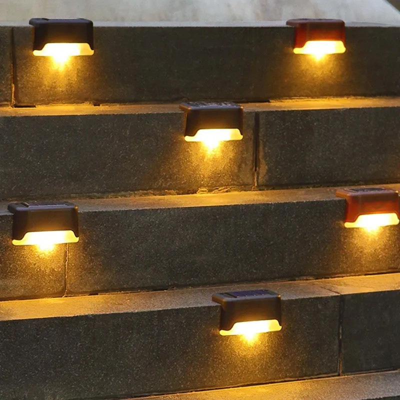 4vnt saulės energijos LED žibintai lauko laiptai laiptai terasa tvora Šiltas apšvietimas vandeniui atsparus saulės lempa kiemo sodo dekoravimo šviesa