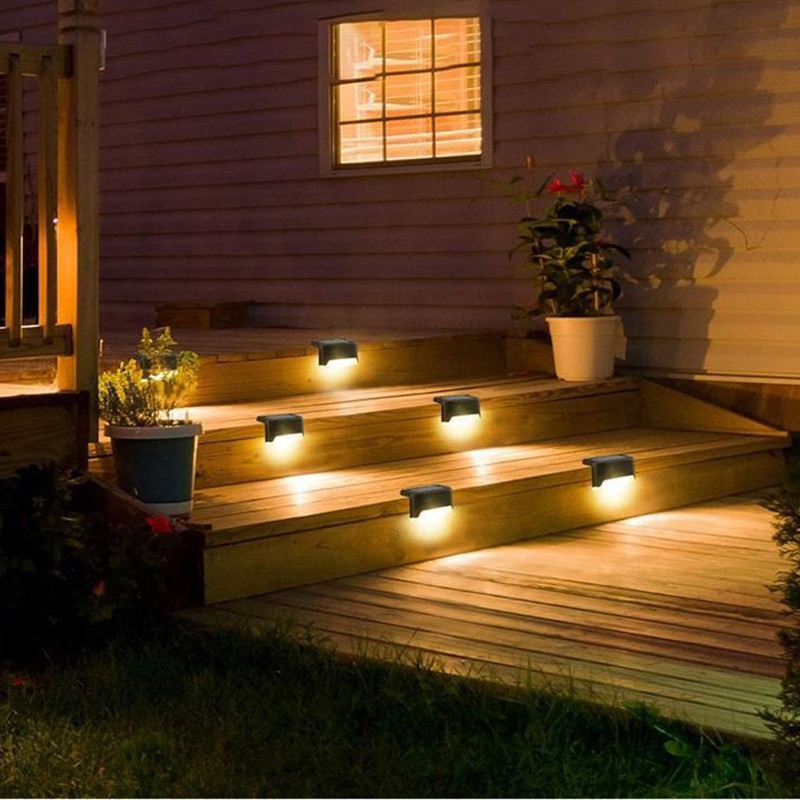 4vnt saulės energijos LED žibintai lauko laiptai laiptai terasa tvora Šiltas apšvietimas vandeniui atsparus saulės lempa kiemo sodo dekoravimo šviesa