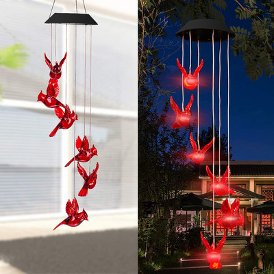 Krāsains LED saules enerģijas vēja zvana kristāla kolibri tauriņš ūdensizturīgs āra vēja zvana saules gaisma dārzam ārā