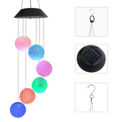 Krāsains LED saules enerģijas vēja zvana kristāla kolibri tauriņš ūdensizturīgs āra vēja zvana saules gaisma dārzam ārā