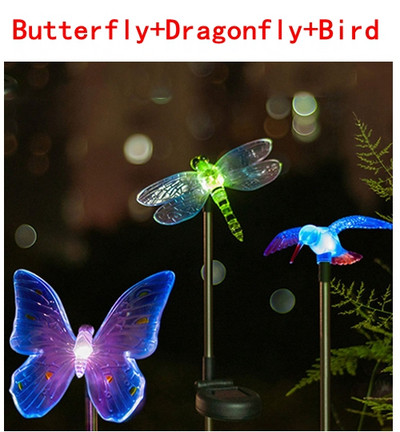 Krāsu maināma LED dārza saules gaisma āra ūdensnecaurlaidīgai spāru/tauriņu/putnu saules gaismas diode dārza dekorēšanas ceļa zāliena lampai