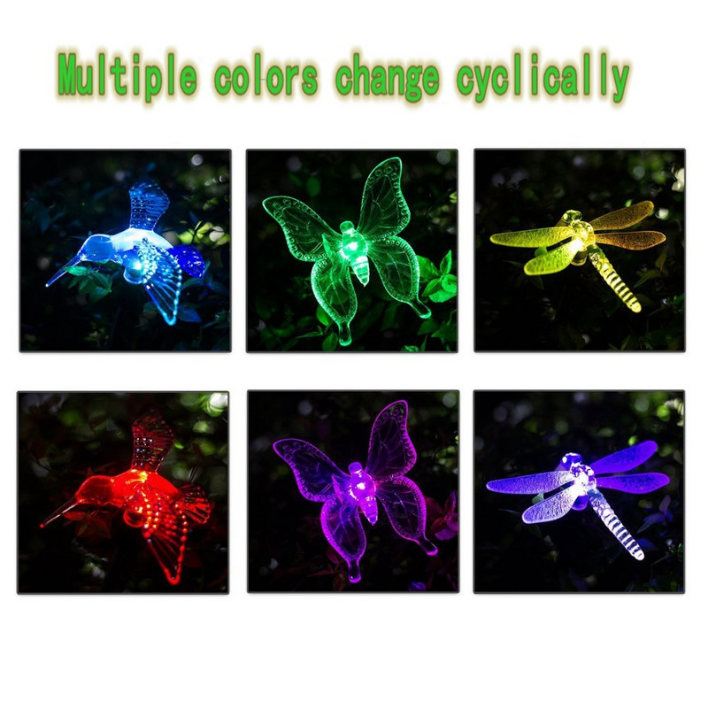 Krāsu maināma LED dārza saules gaisma āra ūdensnecaurlaidīgai spāru/tauriņu/putnu saules gaismas diode dārza dekorēšanas ceļa zāliena lampai