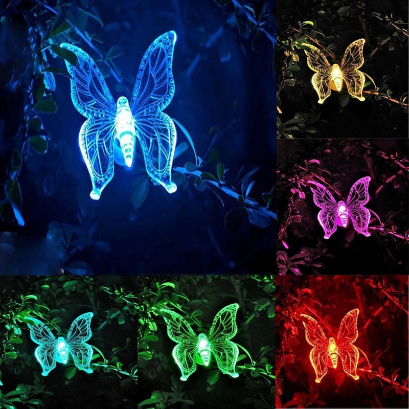 Krāsu maināma LED dārza saules gaisma āra ūdensnecaurlaidīgai spāru/tauriņu/putnu saules gaismas diode dārza dekorēšanas ceļa zāliena lampai