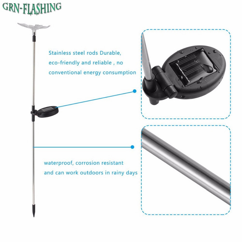 Krāsu maināma LED dārza saules gaisma āra ūdensnecaurlaidīgai spāru/tauriņu/putnu saules gaismas diode dārza dekorēšanas ceļa zāliena lampai