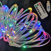 50/100 LED USB vízálló RGB távirányító kültéri karácsonyi világítás kerti díszfüzér cső kötélfüzér lámpák