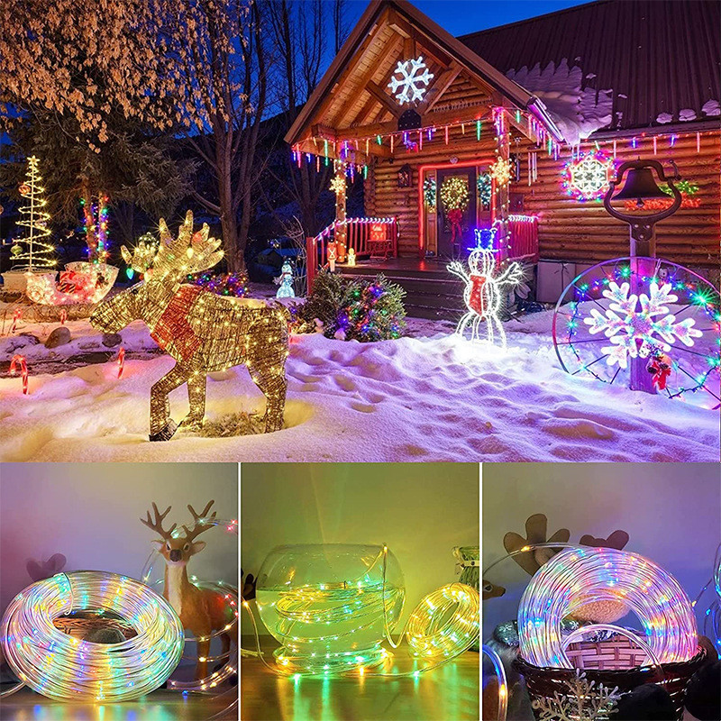 50/100 LED USB vízálló RGB távirányító kültéri karácsonyi világítás kerti díszfüzér cső kötélfüzér lámpák
