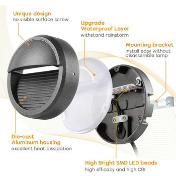 Външна LED стенна лампа Алуминий 220V 12V IP67 Водоустойчива стенна лампа за градинска веранда Стълби Стъпки Ландшафтно осветление Декоративна лампа