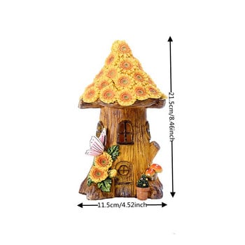 Задвижвана от слънчева светлина Led Light Craft Miniature House Garden Fairy Outdoor Walkway Sun Flower Resin Cottage Landscape Lamp Decoration