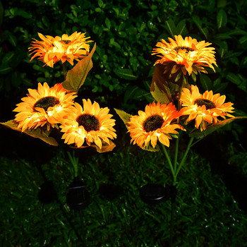 2 бр. 3 глави Слънчогледи Светлина за морава Водоустойчиви външни слънчеви светлини Улична градина Декорация на вътрешен двор за селска къща