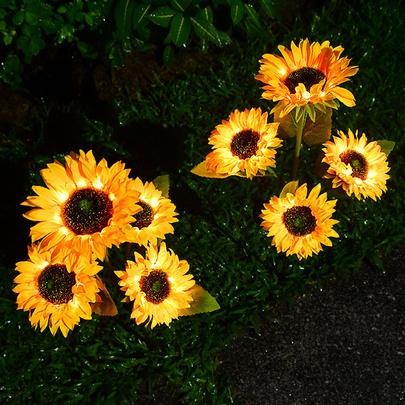 2gab 3 galviņas saulespuķes zāliena gaisma ūdensnecaurlaidīga āra saules gaismas ielu dārza plāksteris iekšpagalma rotājums lauku mājai