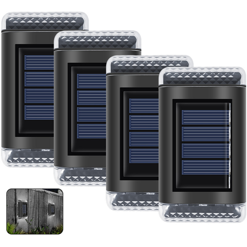 4vnt LED saulės sieninis šviestuvas lauko vandeniui atsparus aukštyn ir žemyn šviečiantis apšvietimas sodo apdaila saulės šviestuvai laiptų tvoros lempa