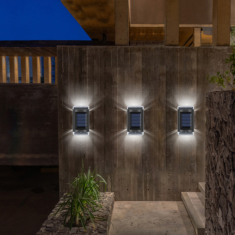 4vnt LED saulės sieninis šviestuvas lauko vandeniui atsparus aukštyn ir žemyn šviečiantis apšvietimas sodo apdaila saulės šviestuvai laiptų tvoros lempa