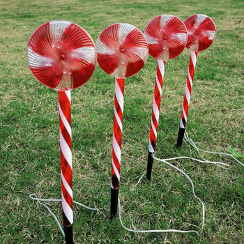 4 τεμ. Solar Led Candy Cane Pathway Lamp 8 Modes Εξωτερικά αδιάβροχα φώτα γλειφιτζούρι για Χριστουγεννιάτικη Πρωτοχρονιάτικη εορταστική διακόσμηση