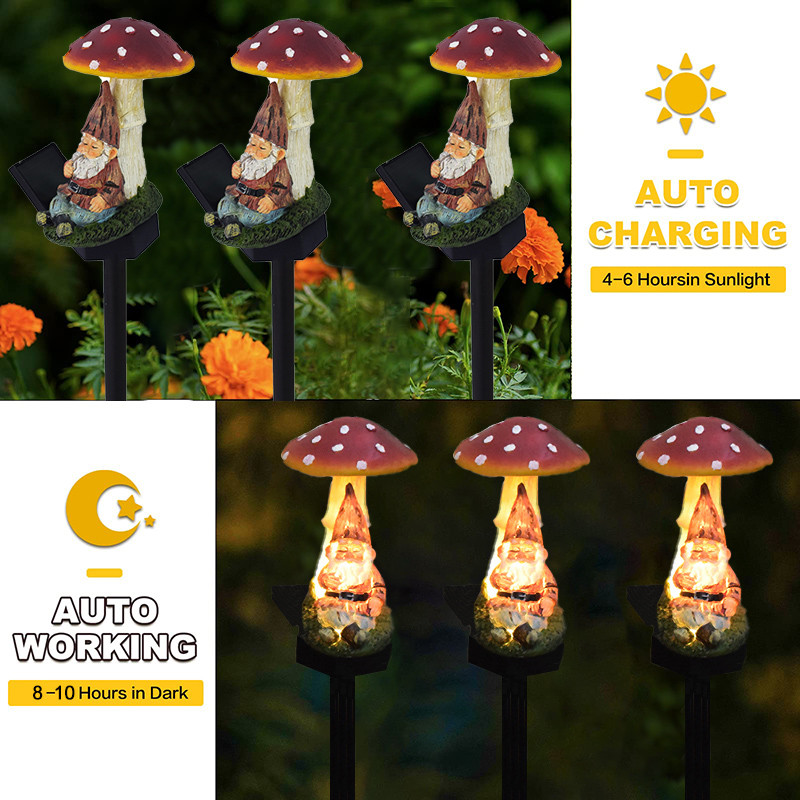 LED saules dārza gaismas sēņu pundurpūces statujas lampa Smart Light Sense zāliena lampa pagalma gara gaismekļi iekšpagalma celiņa dekors