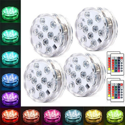 10leds RGB потопяеми LED светлини Подводна нощна светлина Светлина за открит плувен басейн Чаена лампа Ваза езерце Парти Сватбен декор