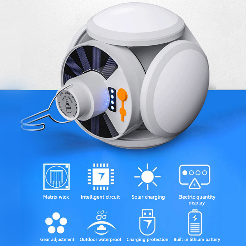 500LM pārnēsājama saules kempinga spuldze 45LED lampa uzlādējama tālvadības LED telts laternas piekārta lampa iekšpagalma dārzam