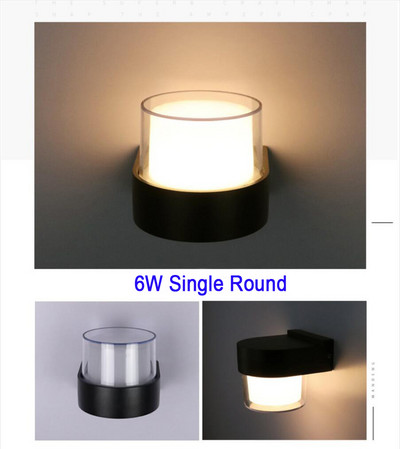 AC85-265V 6W/12W LED iekštelpu vai āra sienas lampa, viena dubultā apaļa kvadrāta IP65 ūdensizturīga ar 3 gadu garantiju