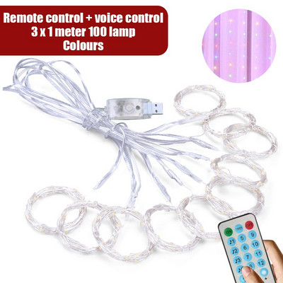 Led füzér függöny lámpák 8 mód USB hangvezérlés tündérfények húr esküvői karácsonyi dekoráció otthoni hálószobába fesztivál lámpa