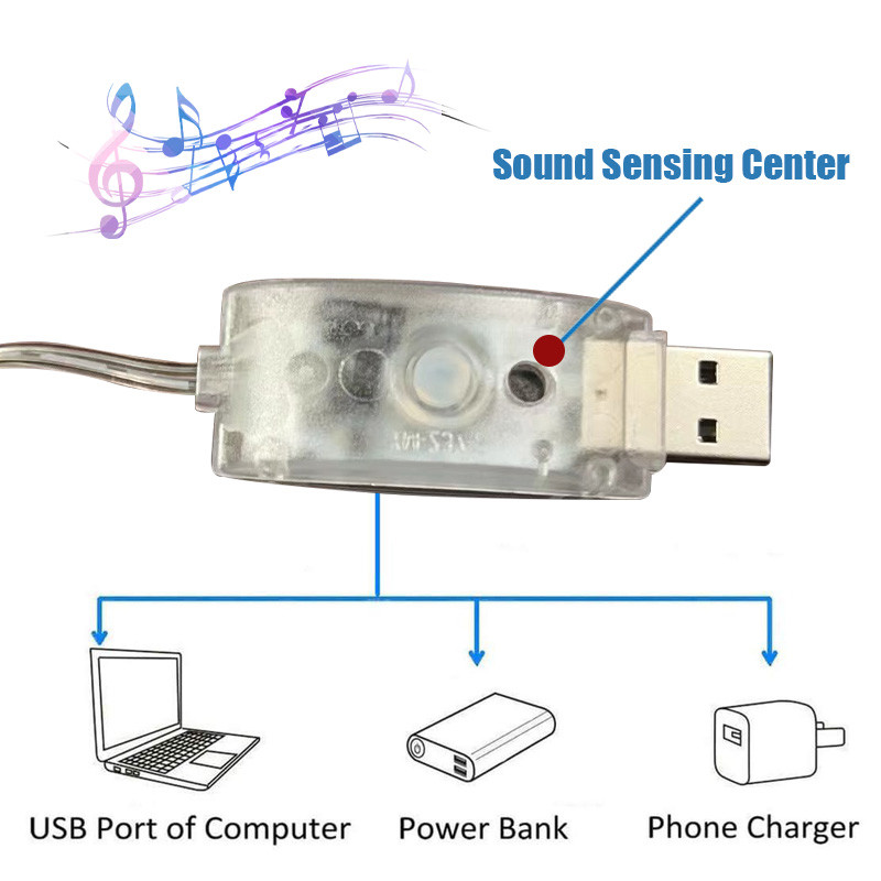 Led füzér függöny lámpák 8 mód USB hangvezérlés tündérfények húr esküvői karácsonyi dekoráció otthoni hálószobába fesztivál lámpa