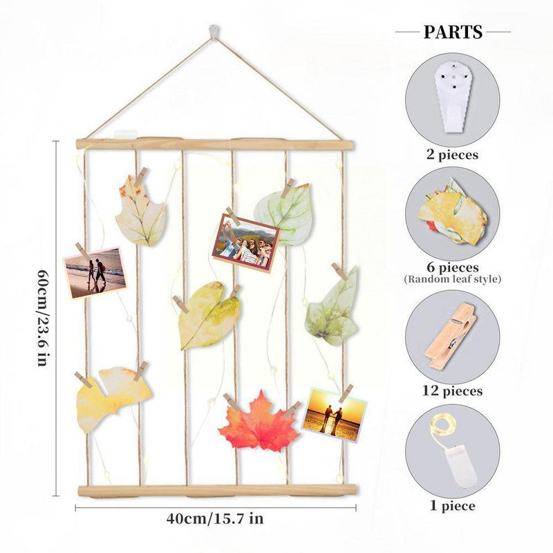 Rankų darbo medinės raištelės, apšviestos nuotraukų kabyklos spaustukai nuotraukoms su LED pakabinami nuotraukų ekrano segtukai koliažas sieninių virvelių rėmelis K3e9