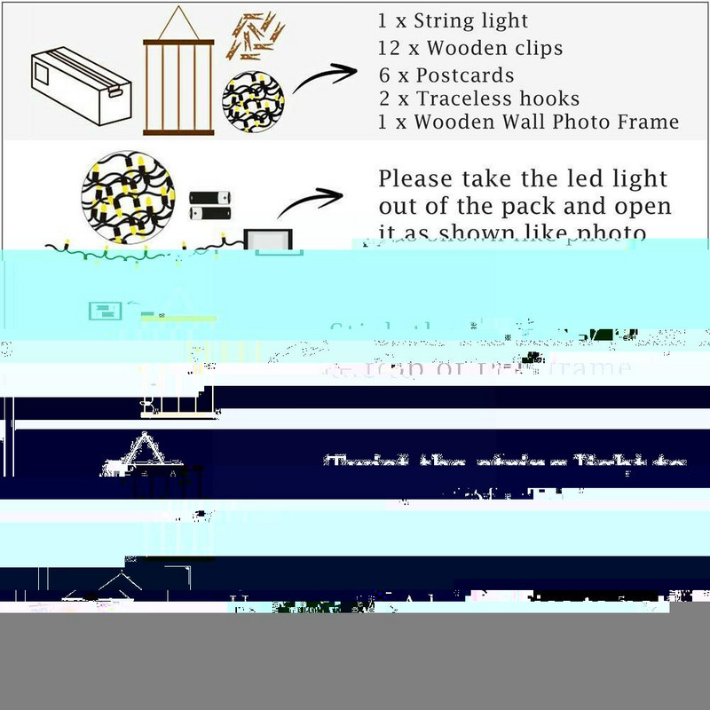 Rankų darbo medinės raištelės, apšviestos nuotraukų kabyklos spaustukai nuotraukoms su LED pakabinami nuotraukų ekrano segtukai koliažas sieninių virvelių rėmelis K3e9