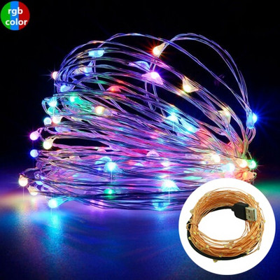 „ColorRGB Fairy Lights“ lempučių styginiai, varinės vielos žvaigždėtas LED lempos miegamajam, lauke, kalėdinės lemputės maitinamos USB