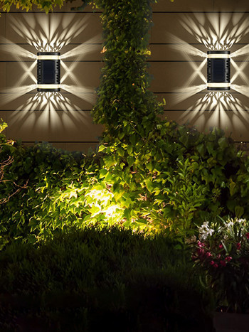Слънчева LED светлина Външна стенна лампа Водоустойчив слънчев панел Градинска декорационна светлина за балкон Вътрешен двор Пейзаж Улична градинска светлина