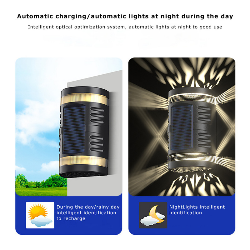 Saules LED gaismas āra sienas lampa Ūdensnecaurlaidīga saules paneļa dārza dekoru gaisma balkona pagalma ainavai ielas dārza gaisma