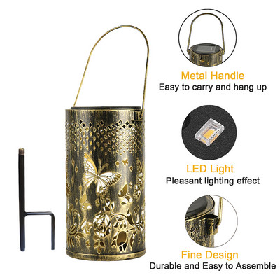Solarna šuplja projekcijska svjetiljka LED leptir vanjska svjetiljka Vodootporna prijenosna viseća svjetiljka Retro vrtni park Dekoracija