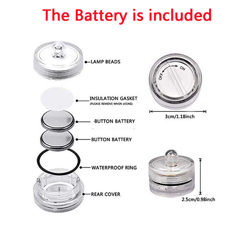 12 gab IP65 ūdensnecaurlaidīgs iegremdējams mini LED gaismas tējas gaisma zemūdens LED sveču lampa akvārija kāzu ballīšu vāzes dekorēšanai