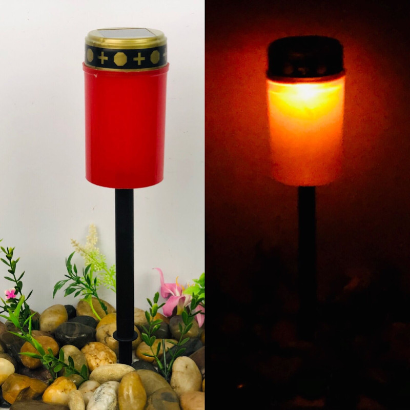 Saules sveces gaisma Viedā gaismjutīga āra lietus necaurlaidīga kapsētas lampa Helovīna dekorācija Sarkana/balta lūgšanu dārza laterna