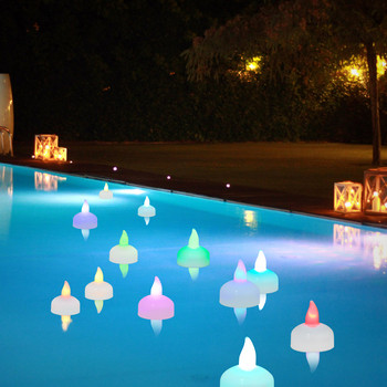 24/12бр. Трептяща безпламъчна LED лампа за свещи Водоустойчива плаваща върху вода LED лампа за чай, работеща на батерии за спа басейн