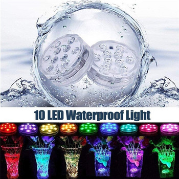 10leds RGB потопяеми LED светлини Подводна нощна светлина Светлина за открит плувен басейн Чаена лампа Ваза езерце Парти Сватбен декор