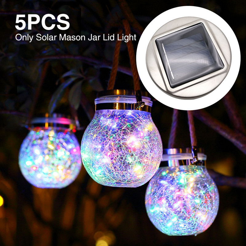 5 vnt Žibintų dovanos Saulės šviesa Mūrinis stiklainio dangtelis Neperšlampamas vakarėlis lauko sodo dekoras 20 LED Vestuvių stygos naktinės lempos fėja