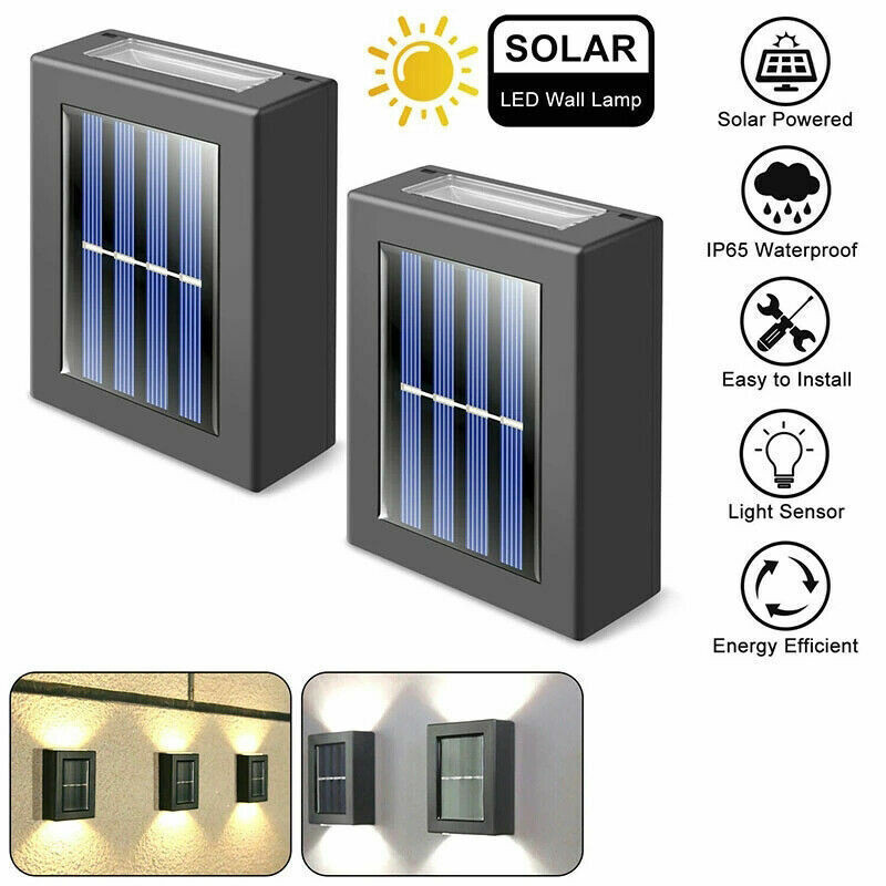 Solar 2 LED LED fali lámpa fedélzeti lámpák kültéri vízálló felfelé és lefelé világító világítás kerítés lámpa fali lámpák kertészethez