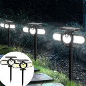 140 COB Solar Path Light Motion Sensor Soalr LED Light Outdoor IP65 Vízálló háromfejes LED Flood Lights Soalr Spotlight