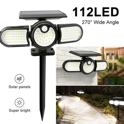 140 COB Solar Path Light Motion Sensor Soalr LED Light Outdoor IP65 Vízálló háromfejes LED Flood Lights Soalr Spotlight