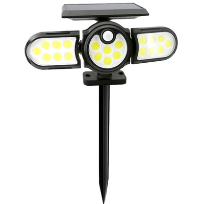 140 COB Solar Path Light Motion Sensor Soalr LED Light Outdoor IP65 Vízálló háromfejes LED Flood Lights Soalr Spotlight