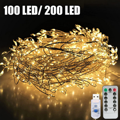 Firecrackers LED String Lights Αδιάβροχο τηλεχειριστήριο γιρλάντα Cluster Fairy Lights Γαμήλιο πάρτι Χριστουγεννιάτικα διακοσμητικά σπιτιού