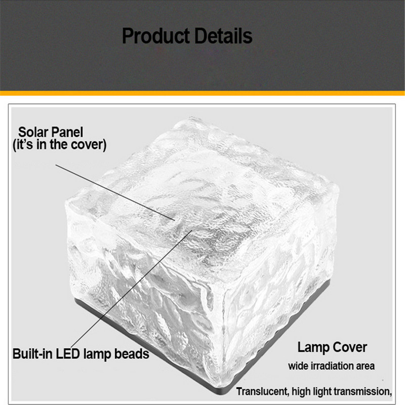 Solarna cigla Ice Cube Svjetla Vanjska vodootporna sunčeva svjetlost Svjetla za popločavanje staza Lampa za vrt Dvorište Put Božićni festival