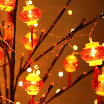 LED празнични светлини USB зареждане Традиционен китайски червен фенер Лампа за новогодишна фестивална декорация Гирлянд Нощна лампа