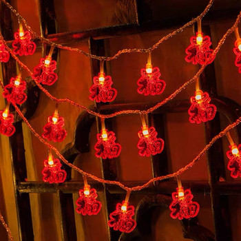 LED празнични светлини USB зареждане Традиционен китайски червен фенер Лампа за новогодишна фестивална декорация Гирлянд Нощна лампа