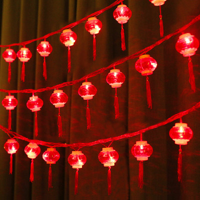 LED svētku gaismas USB uzlāde Tradicionālā ķīniešu sarkanā laternas lampa Jaungada festivāla dekorēšanai vītnes stīgu nakts gaisma