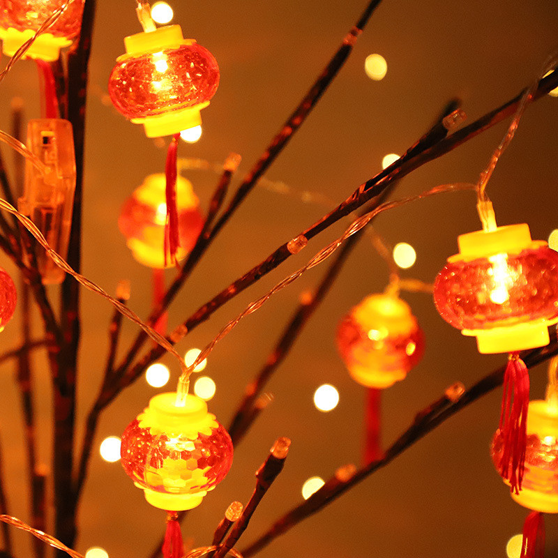 LED svētku gaismas USB uzlāde Tradicionālā ķīniešu sarkanā laternas lampa Jaungada festivāla dekorēšanai vītnes stīgu nakts gaisma
