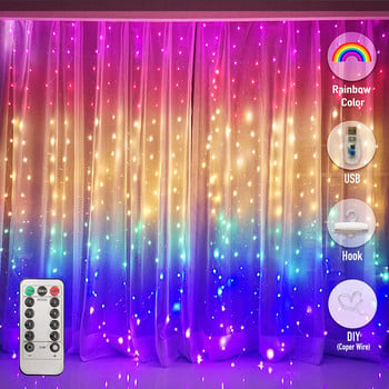 Φωτιστικό κουρτίνας 3M USB Rainbow String LED Fairy Garland Light for Holiday Party Χριστουγεννιάτικο Χριστουγεννιάτικο Φωτιστικό υπνοδωματίου